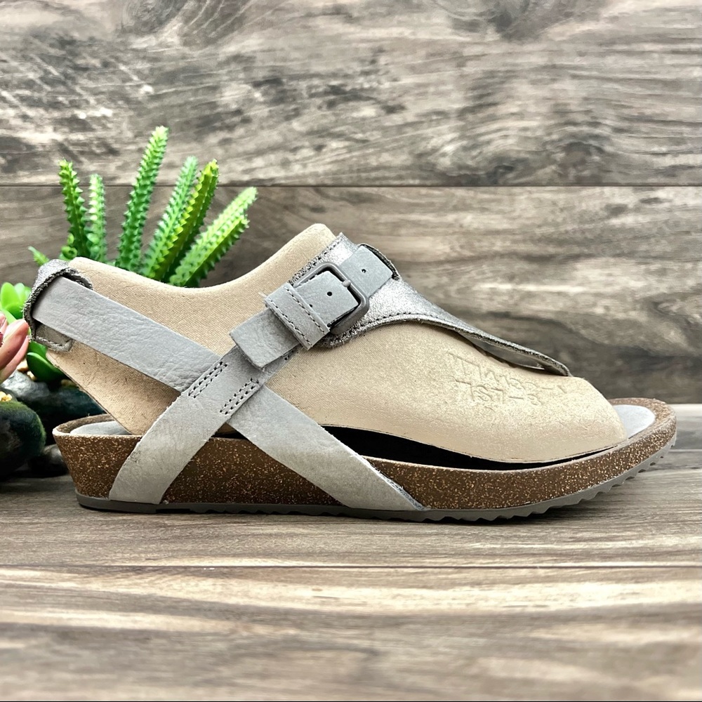 NIB Teva Mahonia 3-Point Slingback Wedge Thong Sandal Metallic Gray Leather 8 39 - Picture 6 of 12